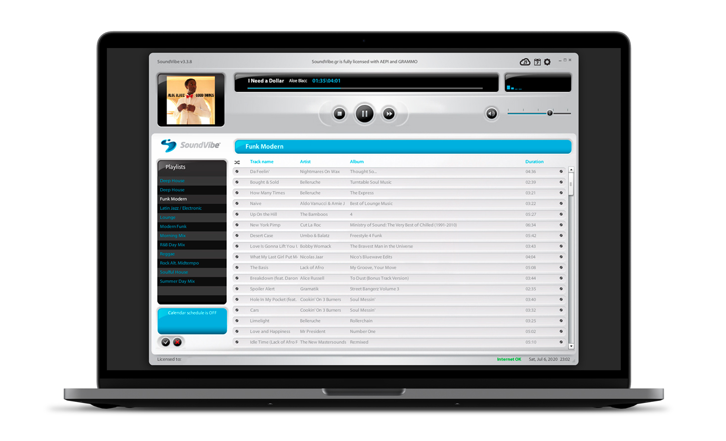 The main user screen of the SoundVibe application MUSIC SOFTWARE